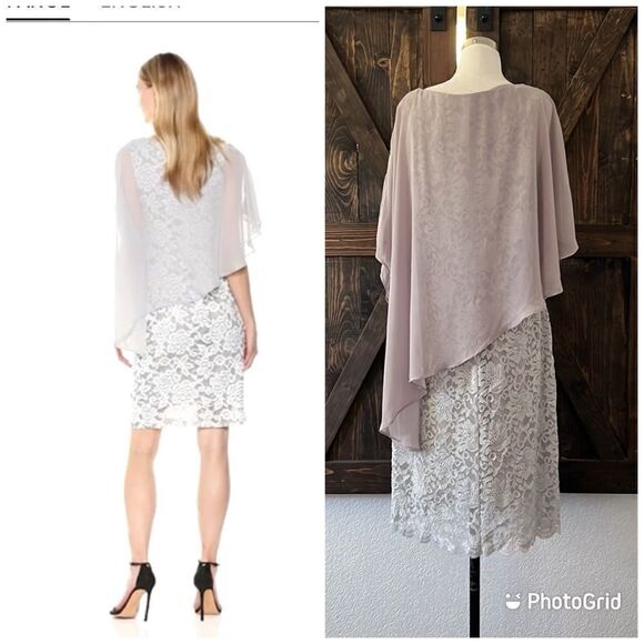 RONNI NICOLE SILVER CAPE FLORAL PATTERN DRESS Sz-  14 - Picture 2 of 15